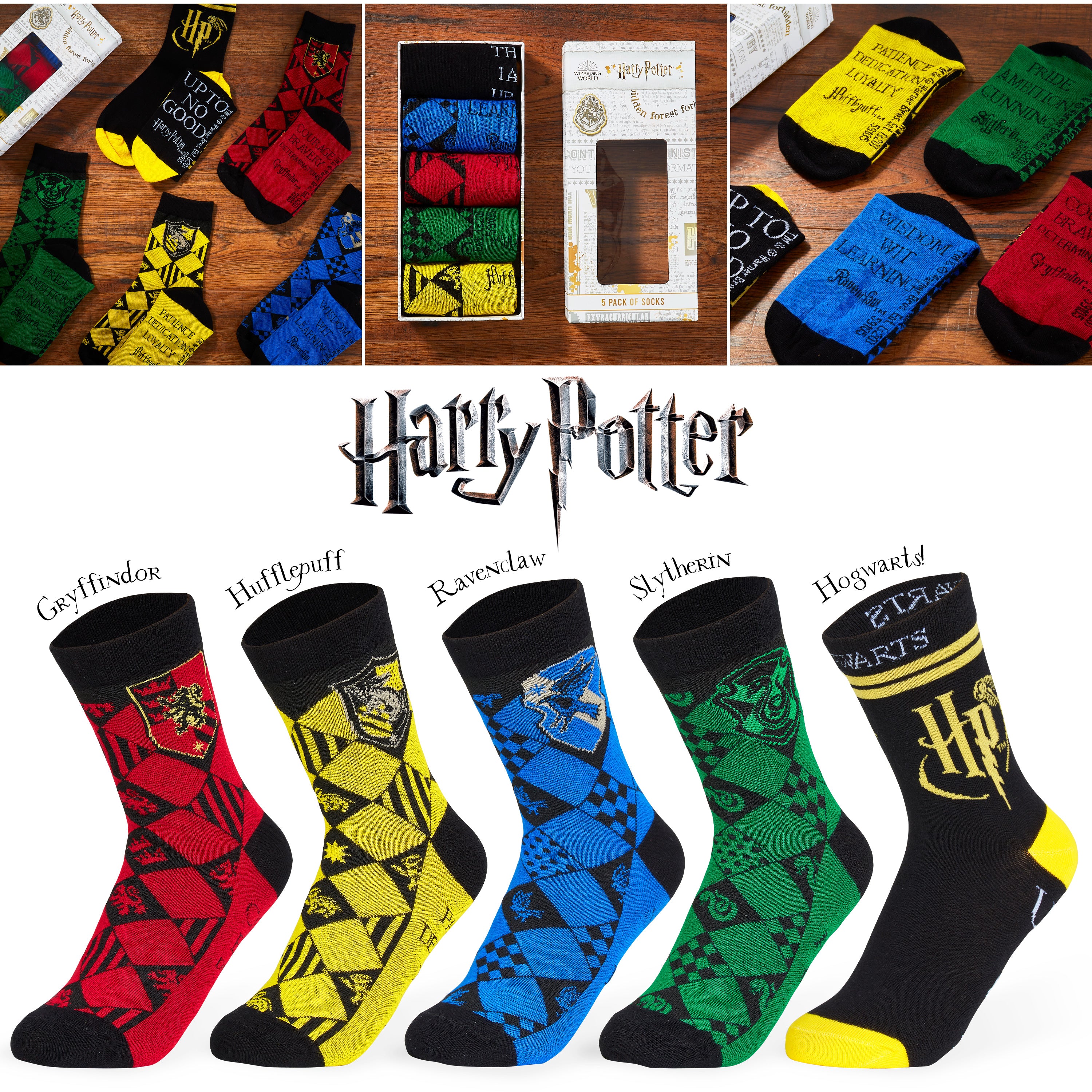 Harry Potter 5 Pack Socks In Size 4-7 Hogwarts Houses Novelty Clothes - Get Trend