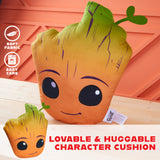 Disney Groot 3D Plush Pillow Cushions for Bed, Kids Bedroom Accessories 37 x 31cm - Gifts for Boys (Orange)