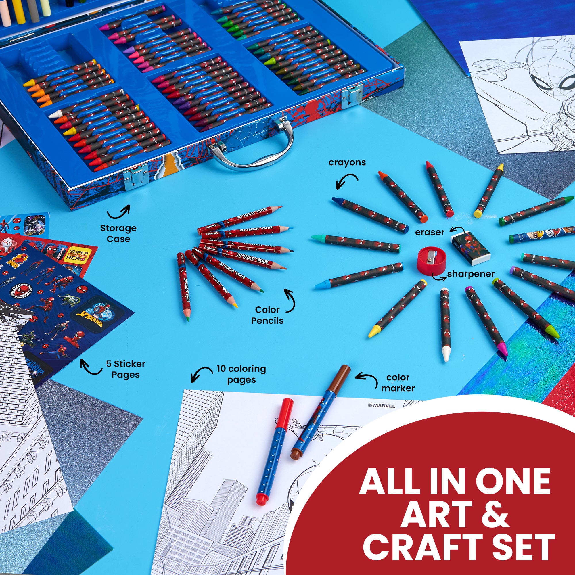 Marvel Avengers Art Set for Kids Colouring Pens Colouring Pencils Crayons 130+ Pieces - Get Trend