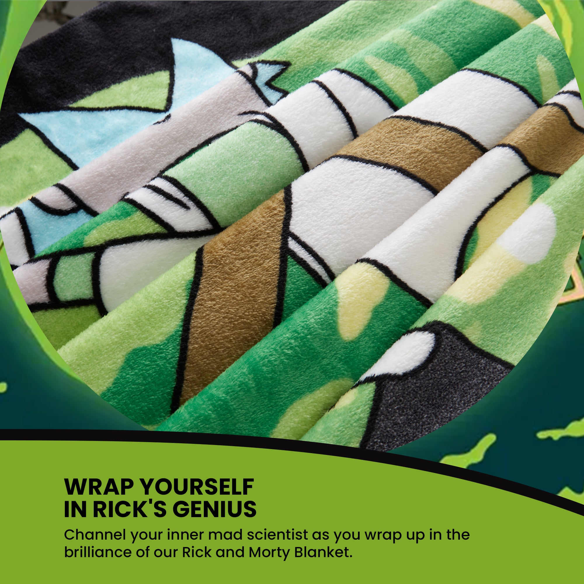 RICK AND MORTY Fleece Blanket - Green/Black - Get Trend