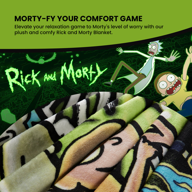 RICK AND MORTY Fleece Blanket -  Black/Green