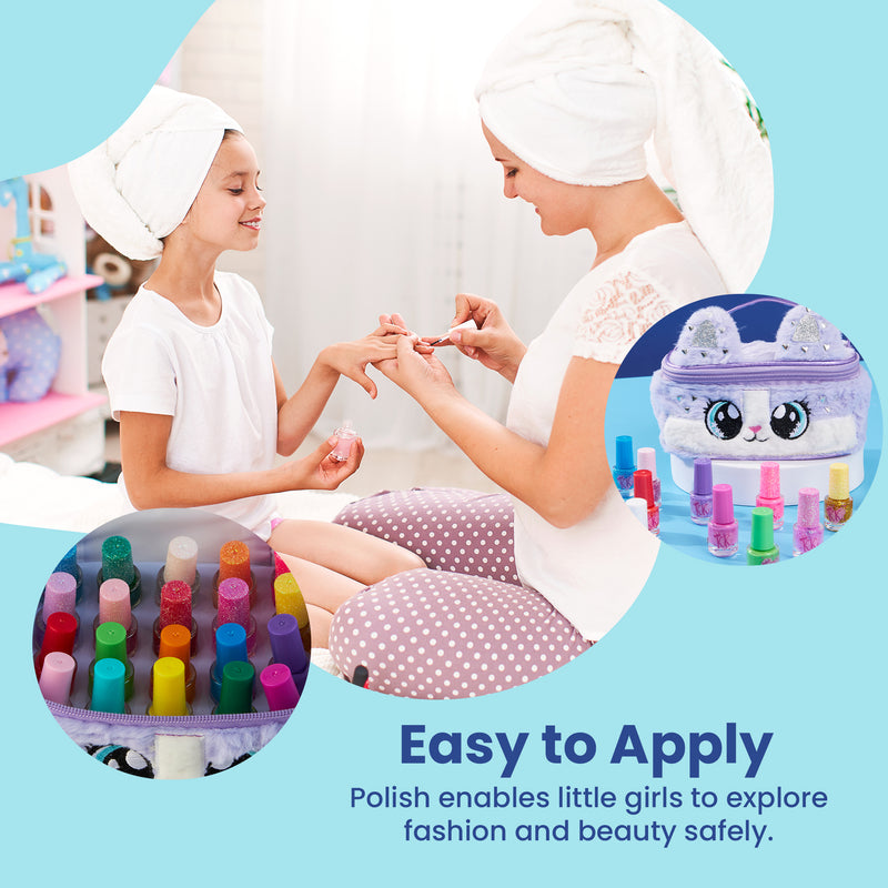 Kids Nail Polish Sets For Girls in Plush Cat Cosmetics Case