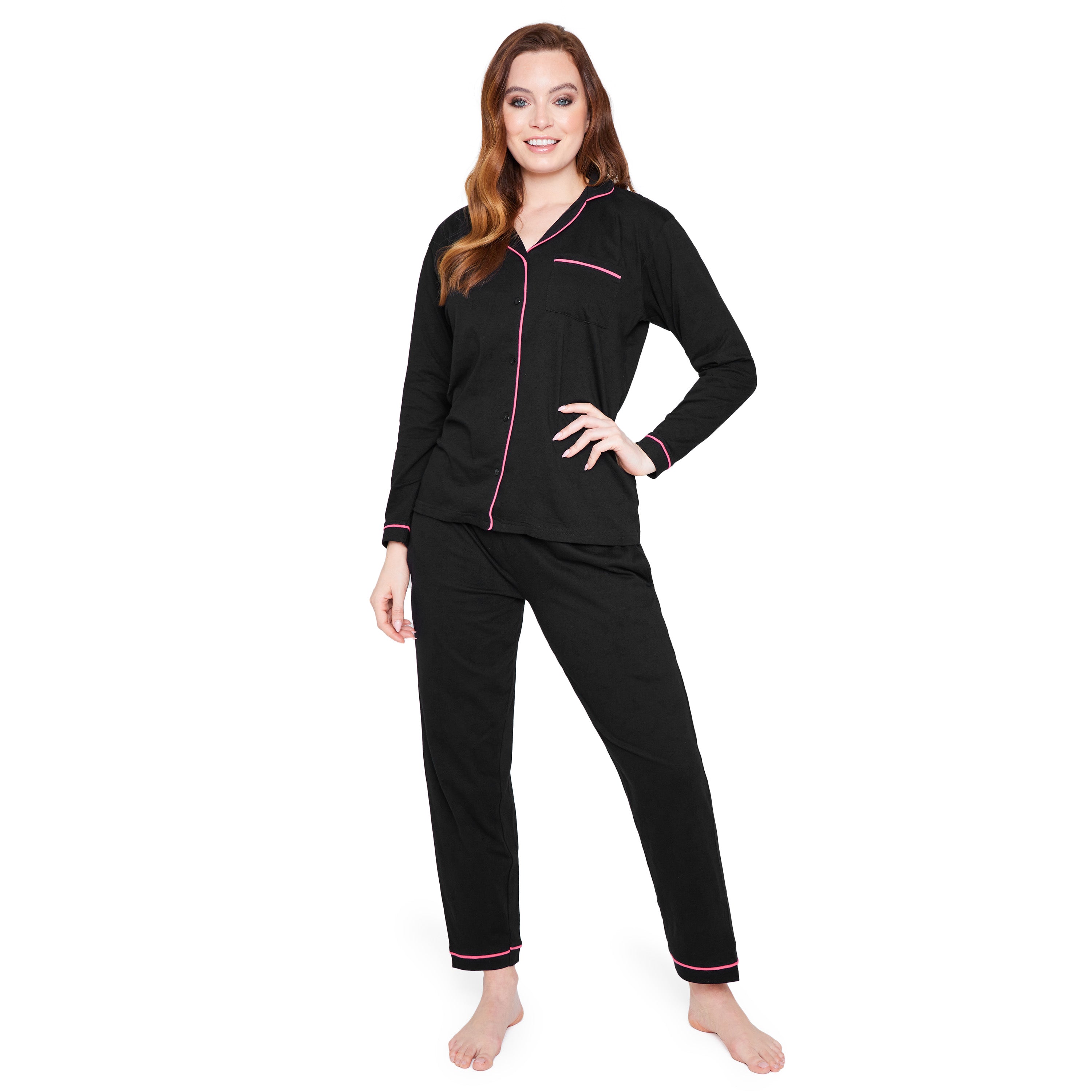 Womens Pyjamas Set - Classic Button Down Nightwear Long Sleeve & Bottoms PJs