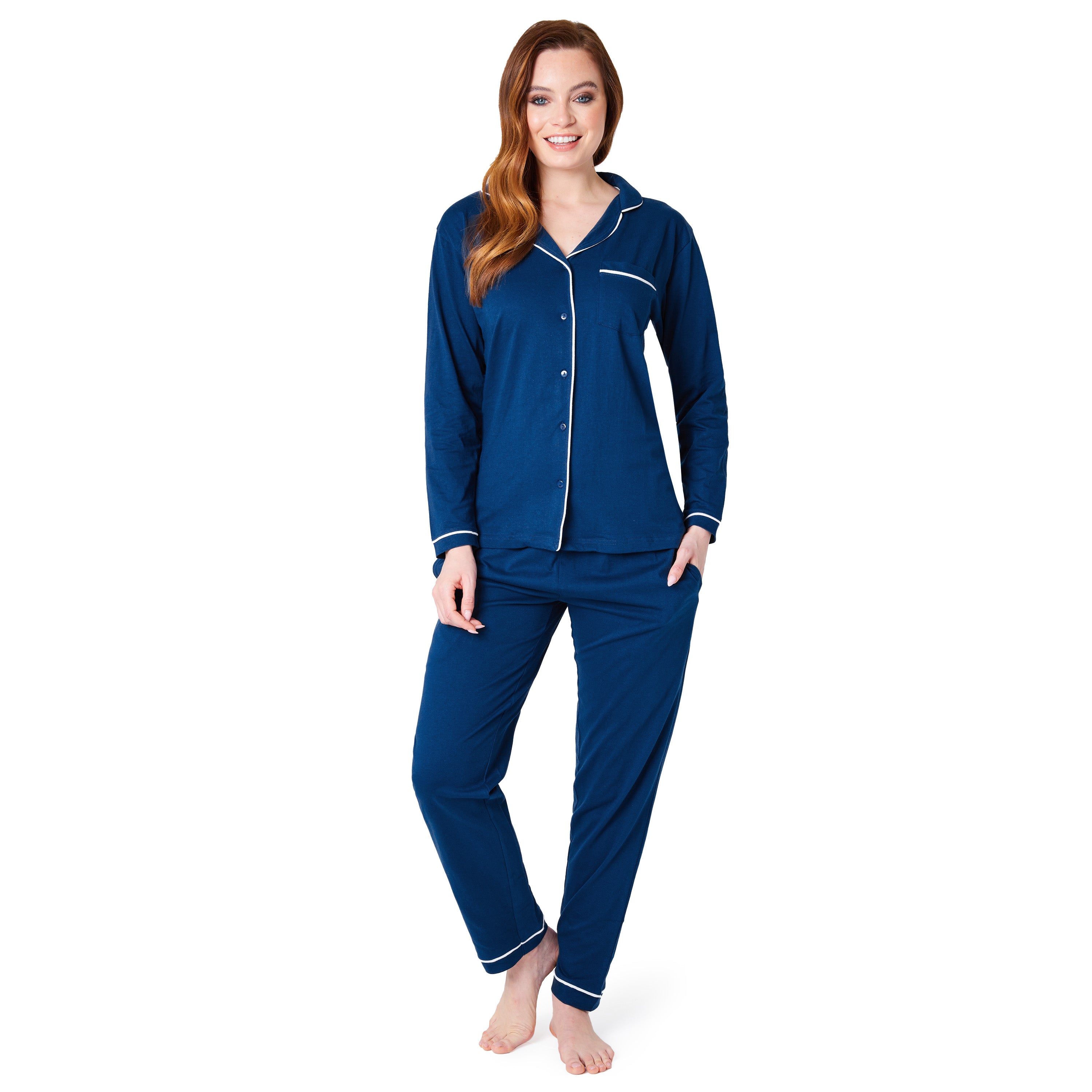 Womens Pyjamas Set - Classic Button Down Nightwear Long Sleeve & Bottoms PJs