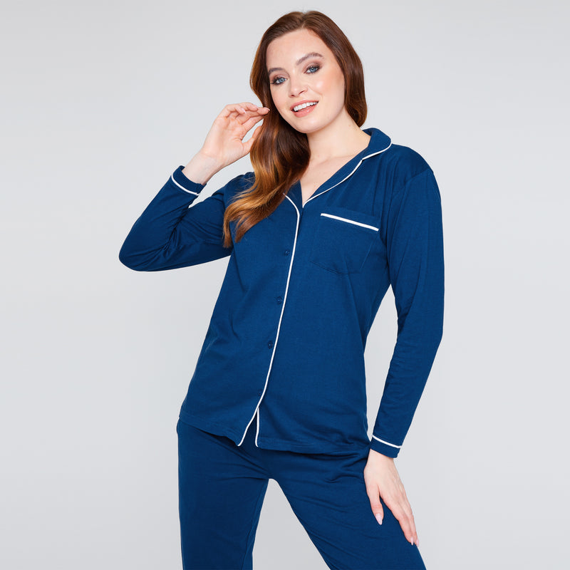 Womens Pyjamas Set - Classic Button Down Nightwear - Get Trend