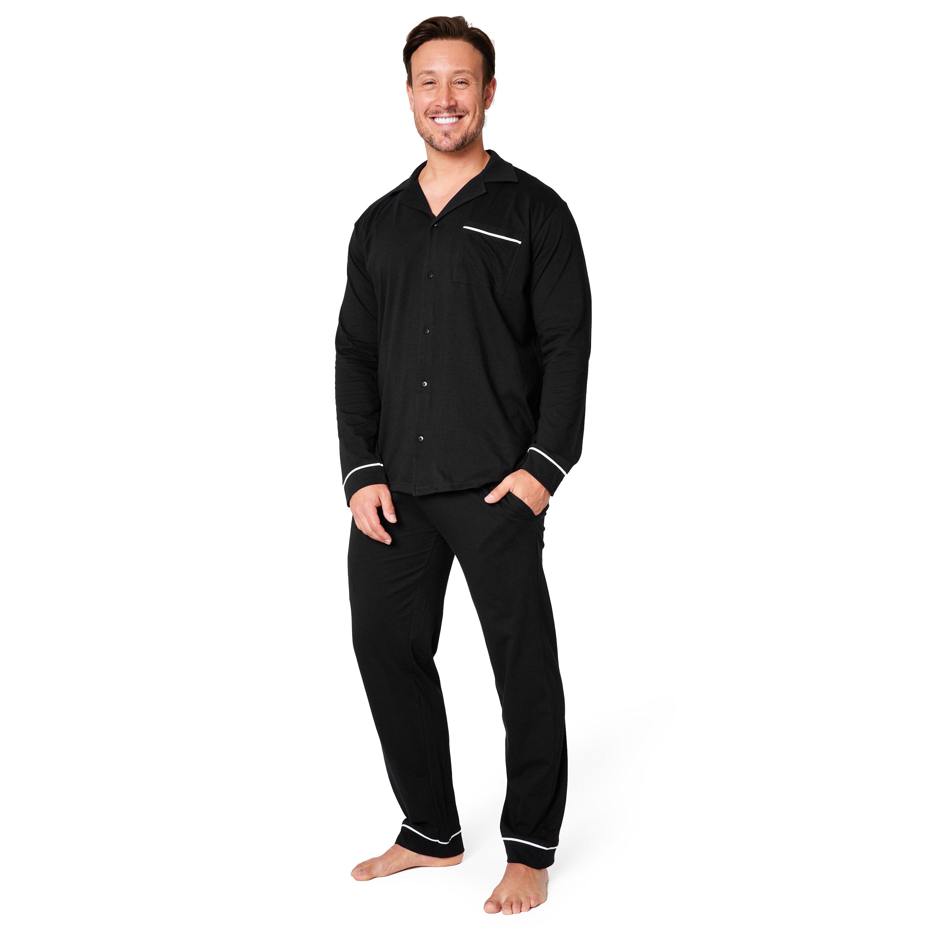 CityComfort Mens Pyjamas Set - Classic Button Down Nightwear Long Sleeve & Bottoms PJs