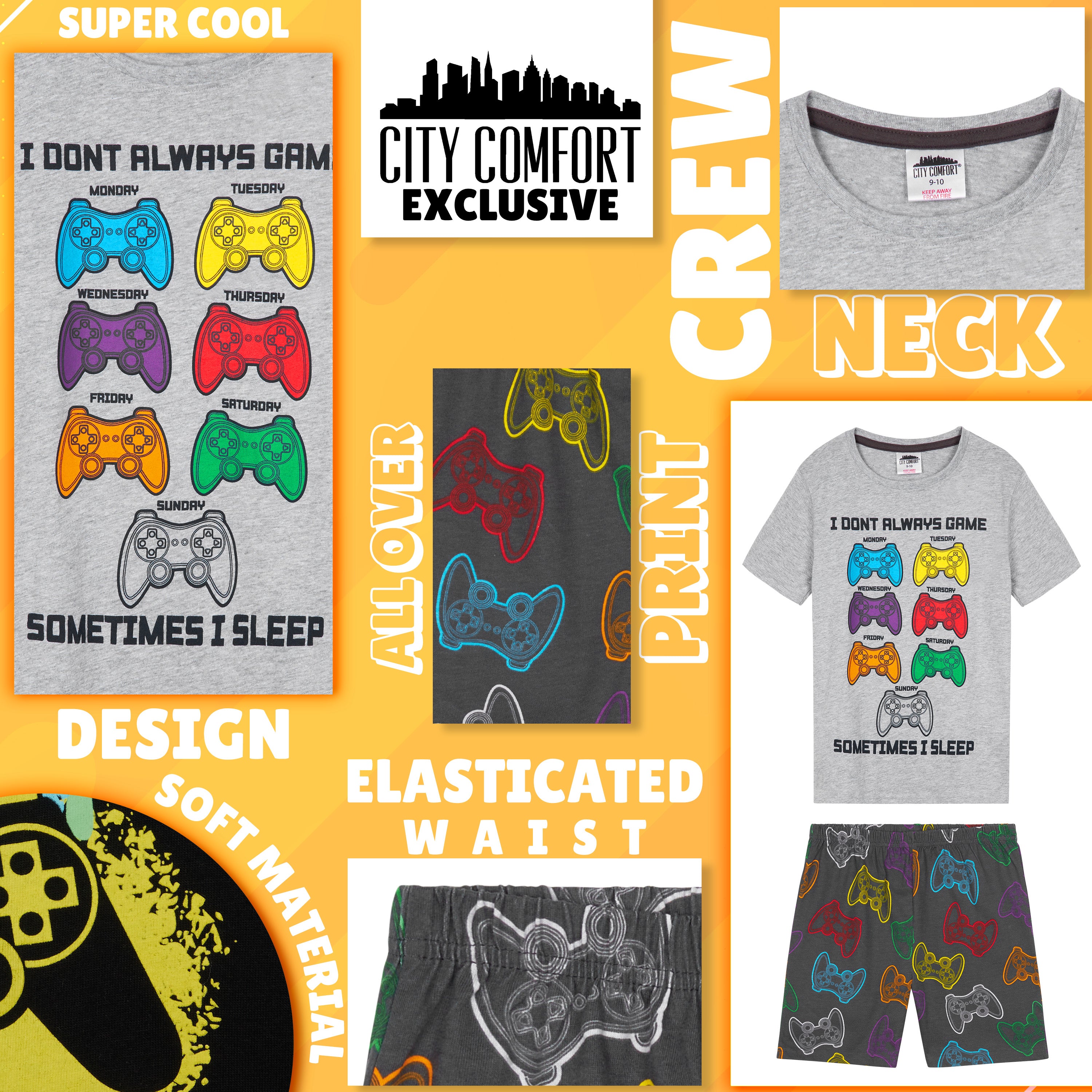 CityComfort PJs for Boys & Teenagers Short Pyjamas Set Loungewear Soft Gamer Nightwear Breathable Summer Sleepwear Gaming Gifts for Boys - Get Trend