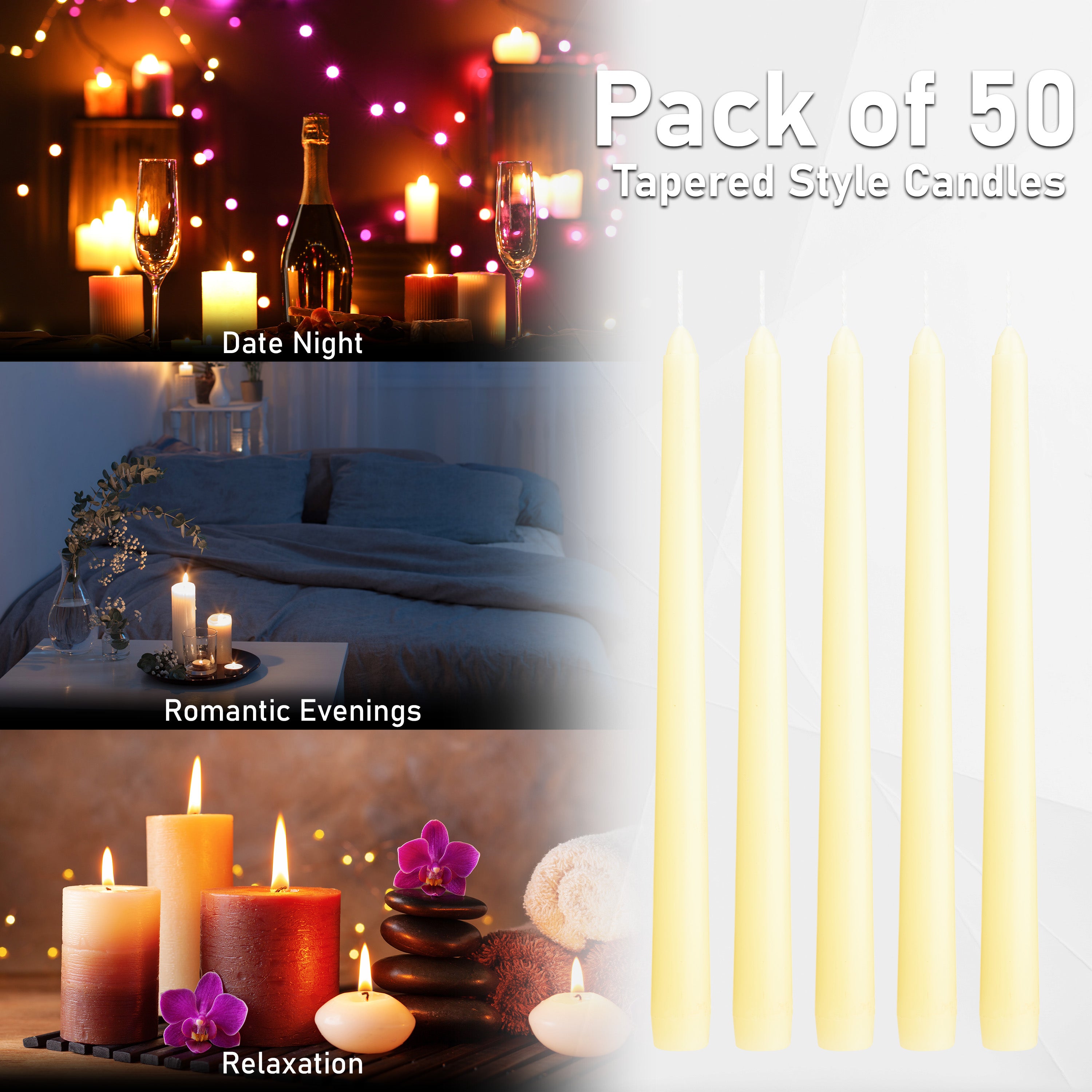 Dinner Candles - Tapered Candles Multipack  - Ivory 50 Pack - Get Trend