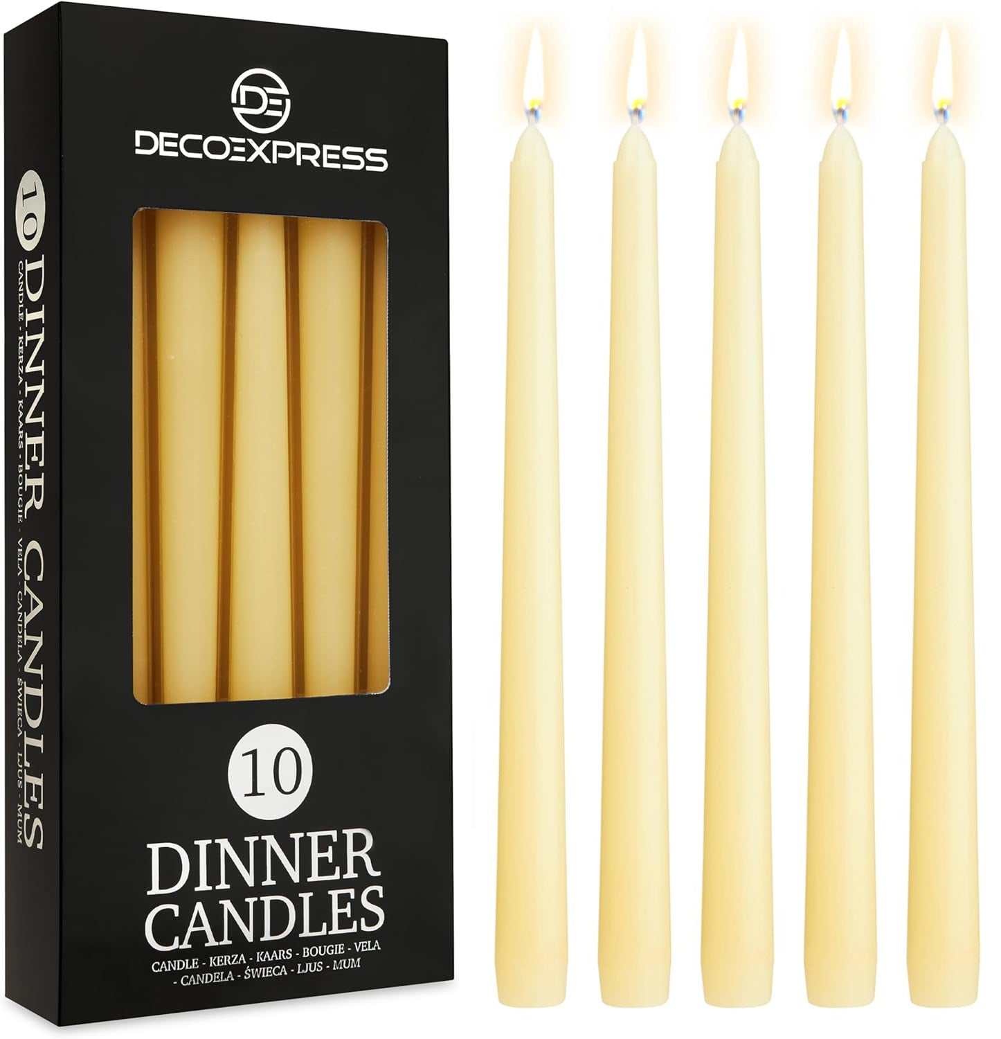 ECO EXPRESS Candles Set Classic Dripless Tapered Metallic Unscented 8H Burning Time, Decorative Dinner Candles for Restaurant Home Christmas (Ivory, 10 Pack) - Get Trend