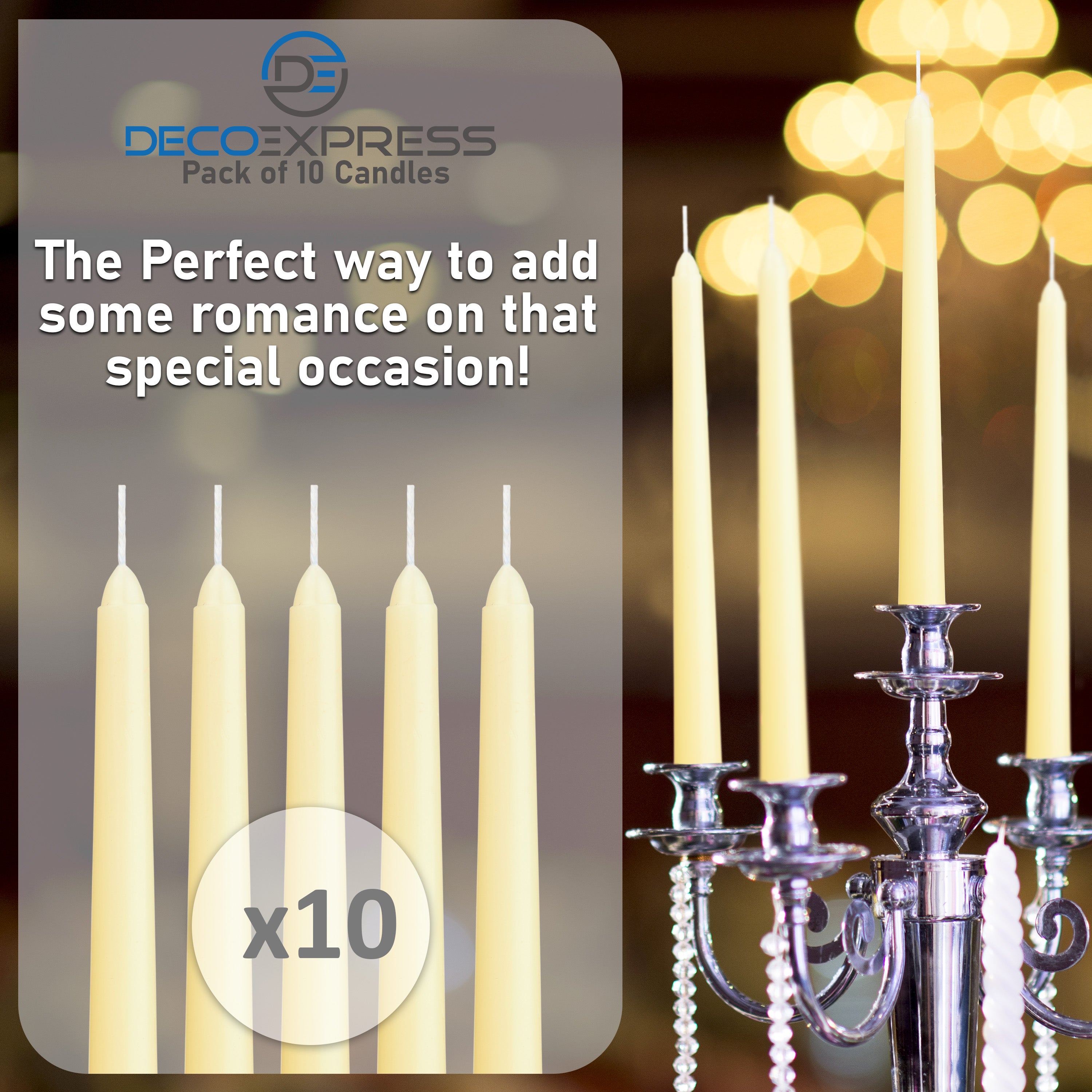 ECO EXPRESS Candles Set Classic Dripless Tapered Metallic Unscented 8H Burning Time, Decorative Dinner Candles for Restaurant Home Christmas (Ivory, 10 Pack) - Get Trend