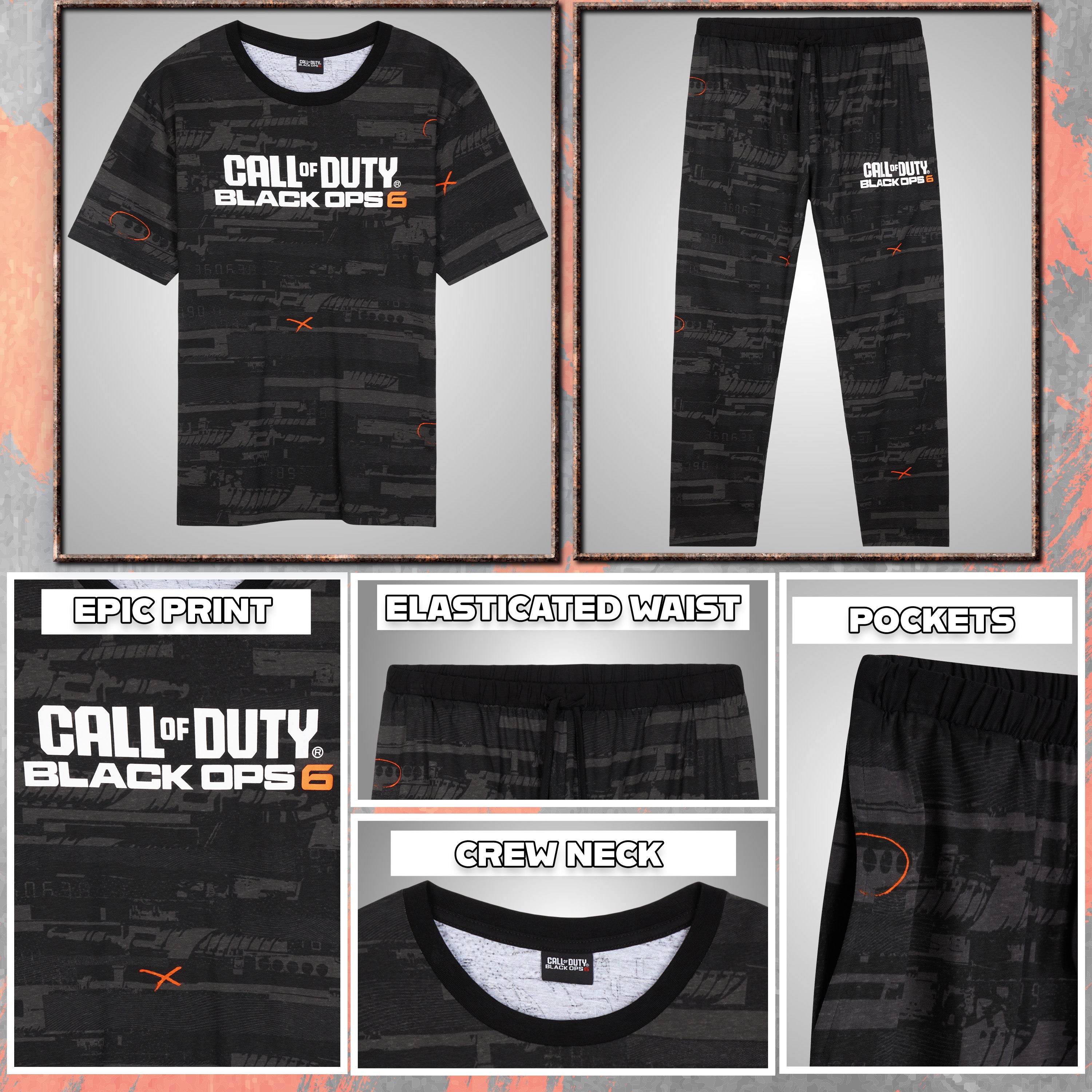 Call of Duty Pyjamas for Men PJs Set T-Shirt Long Bottoms Black Ops 6 Nightwear Lounge Set Jammies Gamer Gifts for Him - Get Trend