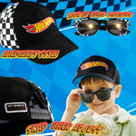 Hot Wheels Baseball Cap Sunglasses Set Boys Breathable Adjustable Summer Sun Hat UV Protection Holiday Travel Essentials Black - Get Trend