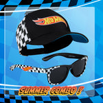 Hot Wheels Baseball Cap Sunglasses Set Boys Breathable Adjustable Summer Sun Hat UV Protection Holiday Travel Essentials Black - Get Trend