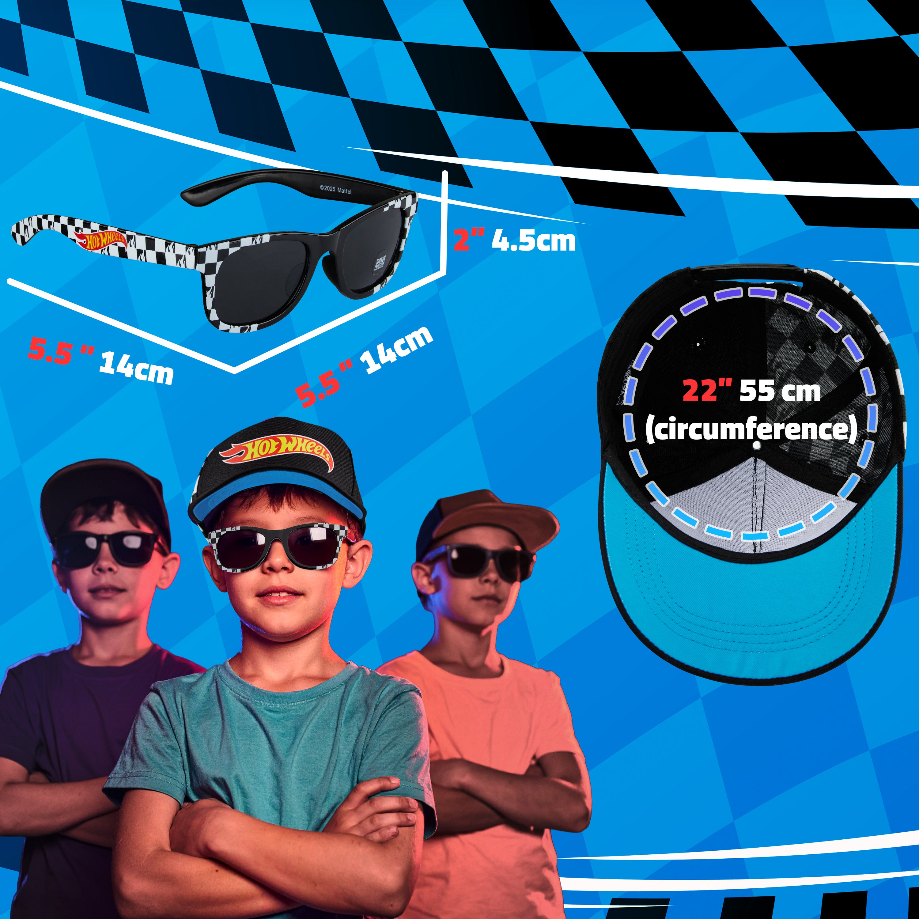 Hot Wheels Baseball Cap Sunglasses Set Boys Breathable Adjustable Summer Sun Hat UV Protection Holiday Travel Essentials Black - Get Trend