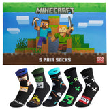 Minecraft Boys Calf Length Socks, Soft Breathable Creeper Everyday Sports School Socks Multipack - Gifts for Gamers