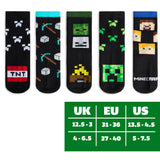 Minecraft Boys Calf Length Socks, Soft Breathable Creeper Everyday Sports School Socks Multipack - Gifts for Gamers