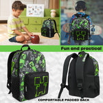 Minecraft Children’s Backpacks for Boys Creeper Rucksack School Bag with Zipped Pockets Adjustable Straps Kids Backpack Travel Sports Gamer Gifts for Boys - Get Trend