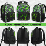 Minecraft Children’s Backpacks for Boys Creeper Rucksack School Bag with Zipped Pockets Adjustable Straps Kids Backpack Travel Sports Gamer Gifts for Boys - Get Trend