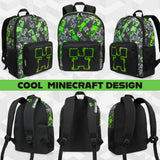 Minecraft Children’s Backpacks for Boys Creeper Rucksack School Bag with Zipped Pockets Adjustable Straps Kids Backpack Travel Sports Gamer Gifts for Boys - Get Trend