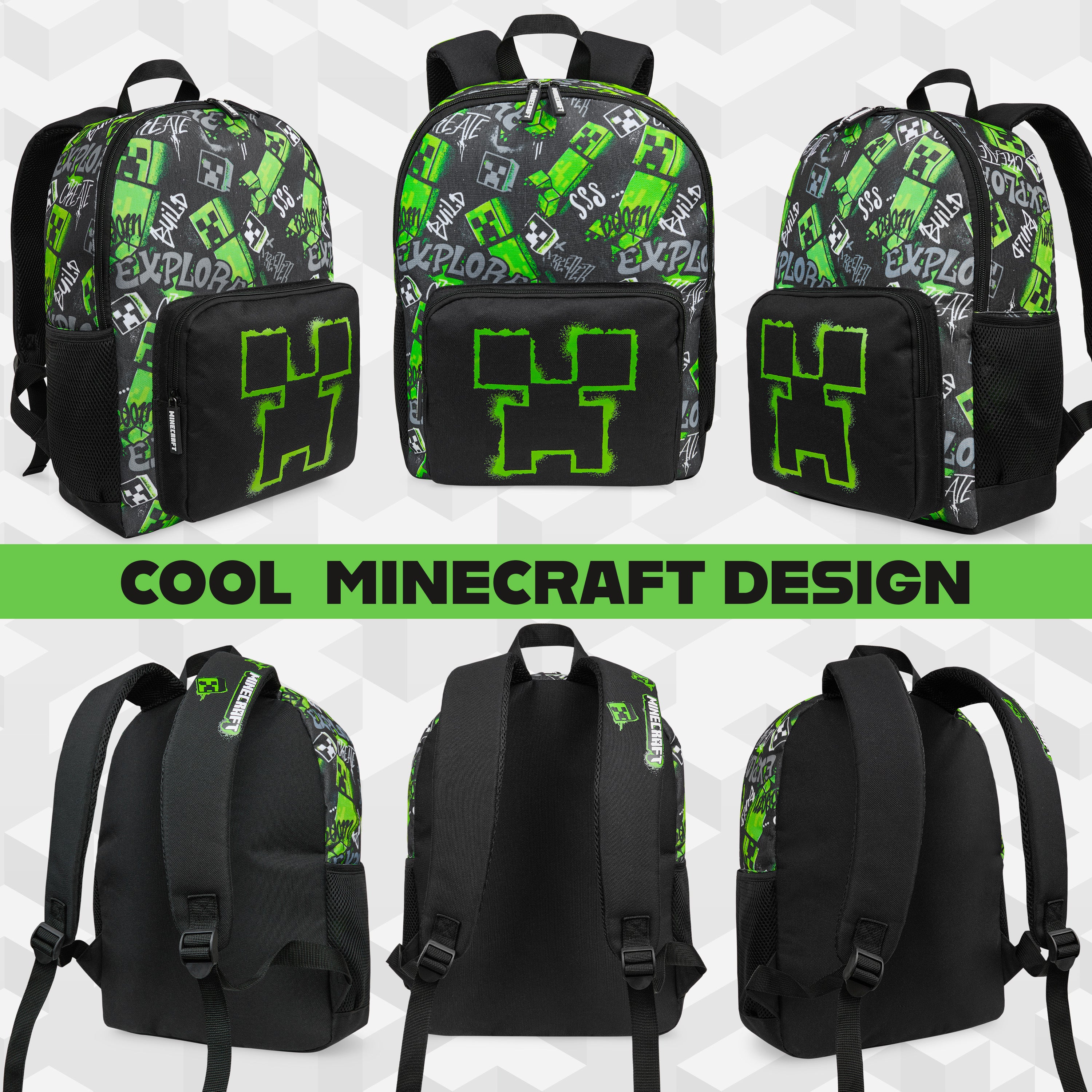 Minecraft Children’s Backpacks for Boys Creeper Rucksack School Bag with Zipped Pockets Adjustable Straps Kids Backpack Travel Sports Gamer Gifts for Boys - Get Trend