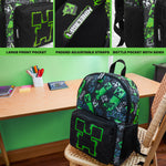 Minecraft Children’s Backpacks for Boys Creeper Rucksack School Bag with Zipped Pockets Adjustable Straps Kids Backpack Travel Sports Gamer Gifts for Boys - Get Trend