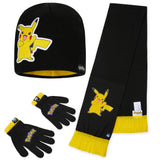 Pokemon Winter Accessories Set for Boys 4-12 Years, 3 Pcs Beanie Scarf & Gloves