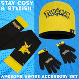 Pokemon Winter Accessories Set for Boys 4-12 Years, 3 Pcs Beanie Scarf & Gloves
