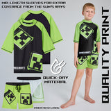 Minecraft Boys 2 Piece Swimwear Set, Swimming Top and Boys Swim Trunks - Light Green/Black - Get Trend