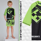 Minecraft Swimsuit Set Boys 2 Piece Creeper Swimming Costume Boys Swimming Shorts