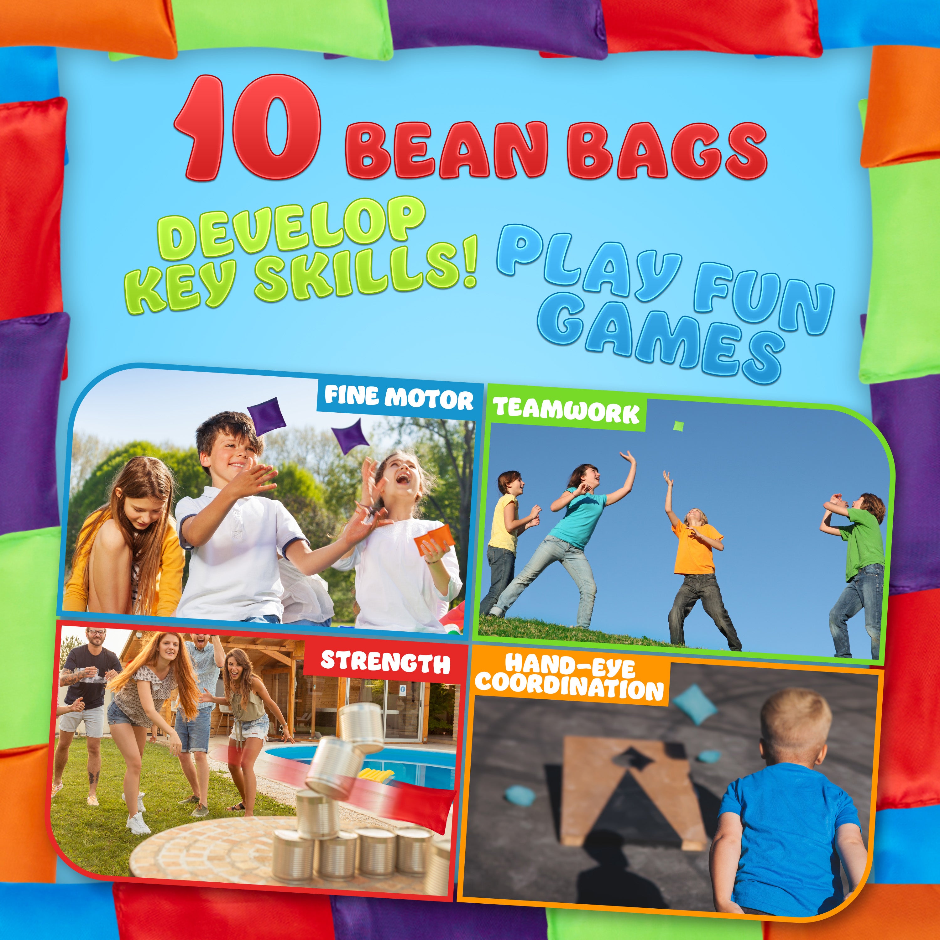 KreativeKraft Bean Bag Outdoor Games Kids Toys Cornhole Toss Multipack of 10 or 20 Family Sensory Sports Day Carnival Garden Party Games - Get Trend