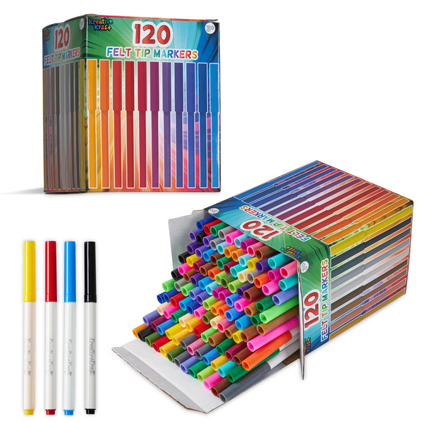 KreativeKraft Colouring Pens Set of 120 Felt Tip Pens - Colouring Pens for Kids, Teens and Adults - 30 Colours