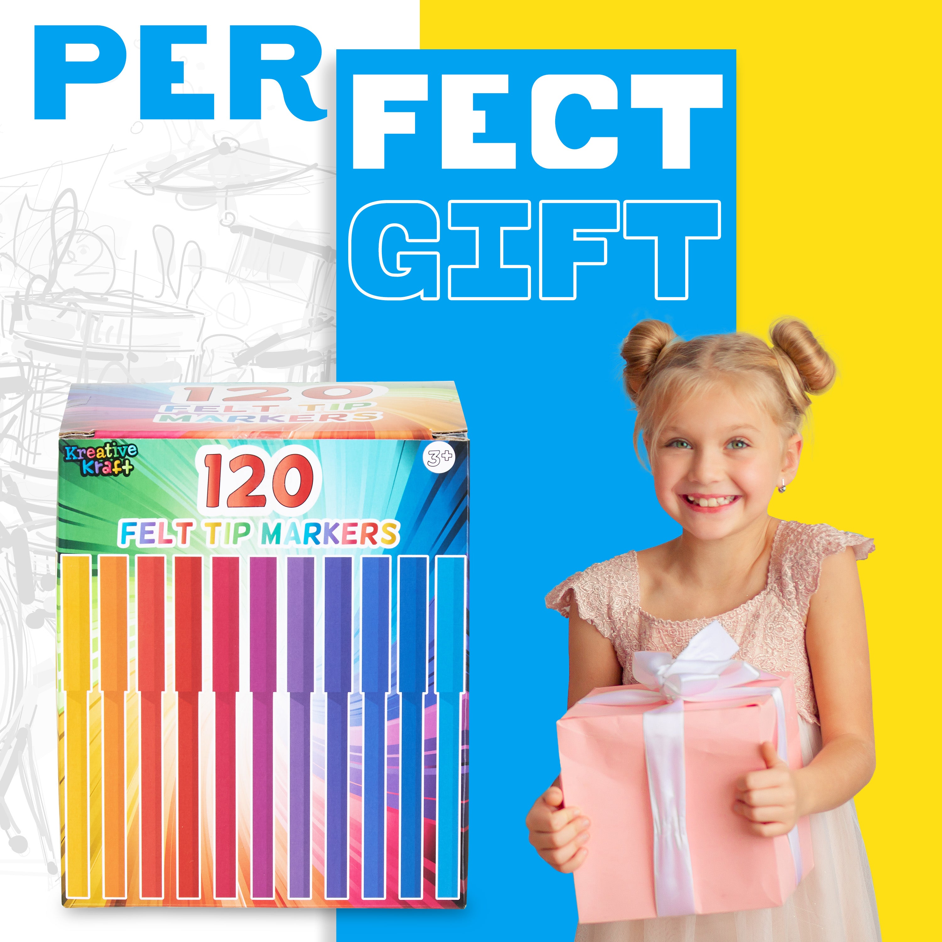 KreativeKraft Colouring Pens Set of 120 Felt Tip Pens for Kids, Teens and Adults - Get Trend
