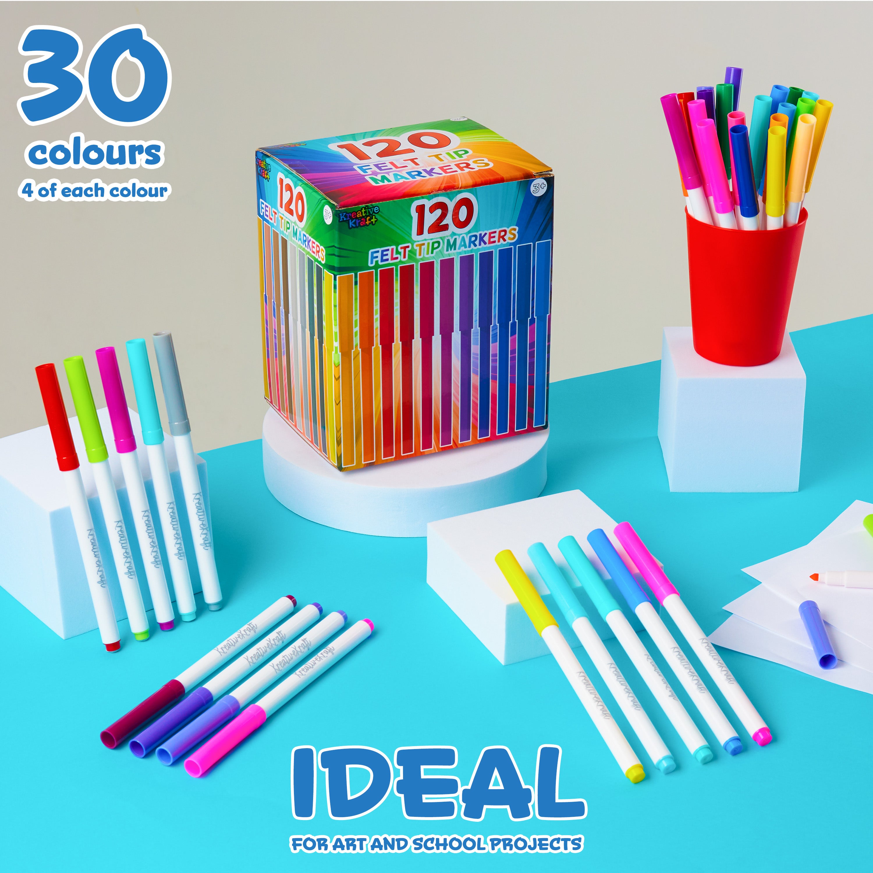 KreativeKraft Colouring Pens Set of 120 Felt Tip Pens for Kids, Teens and Adults - Get Trend