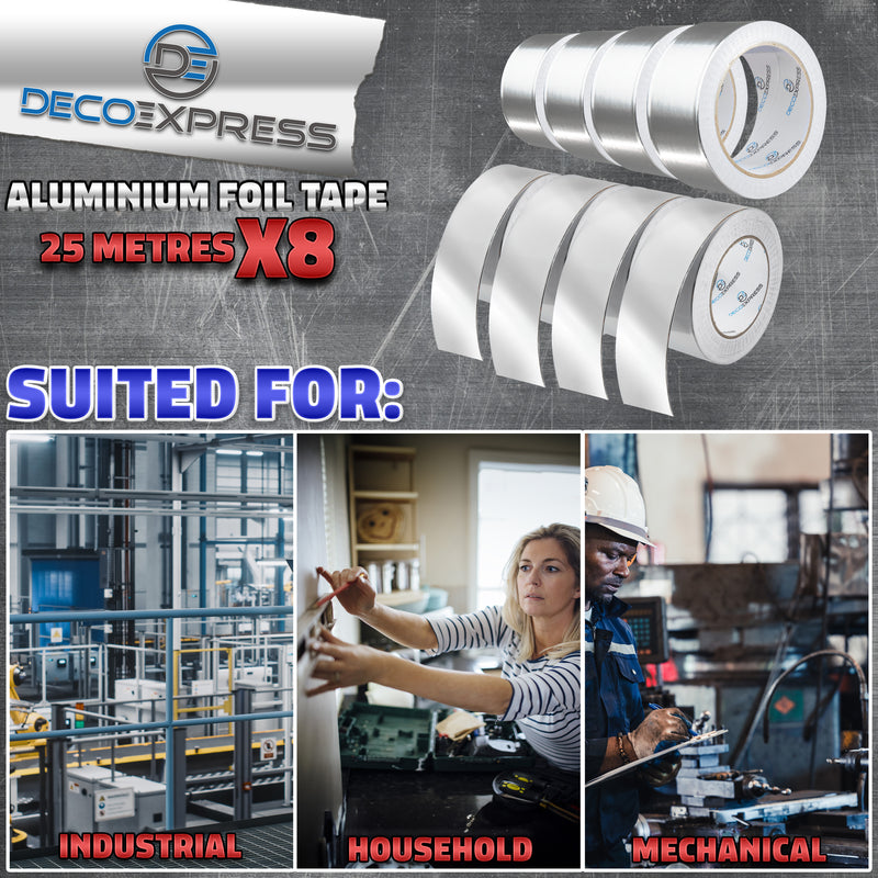 DECO EXPRESS Aluminium Adhesive Tape - Insulation Tape - 25 M, 8 Pcs - Get Trend