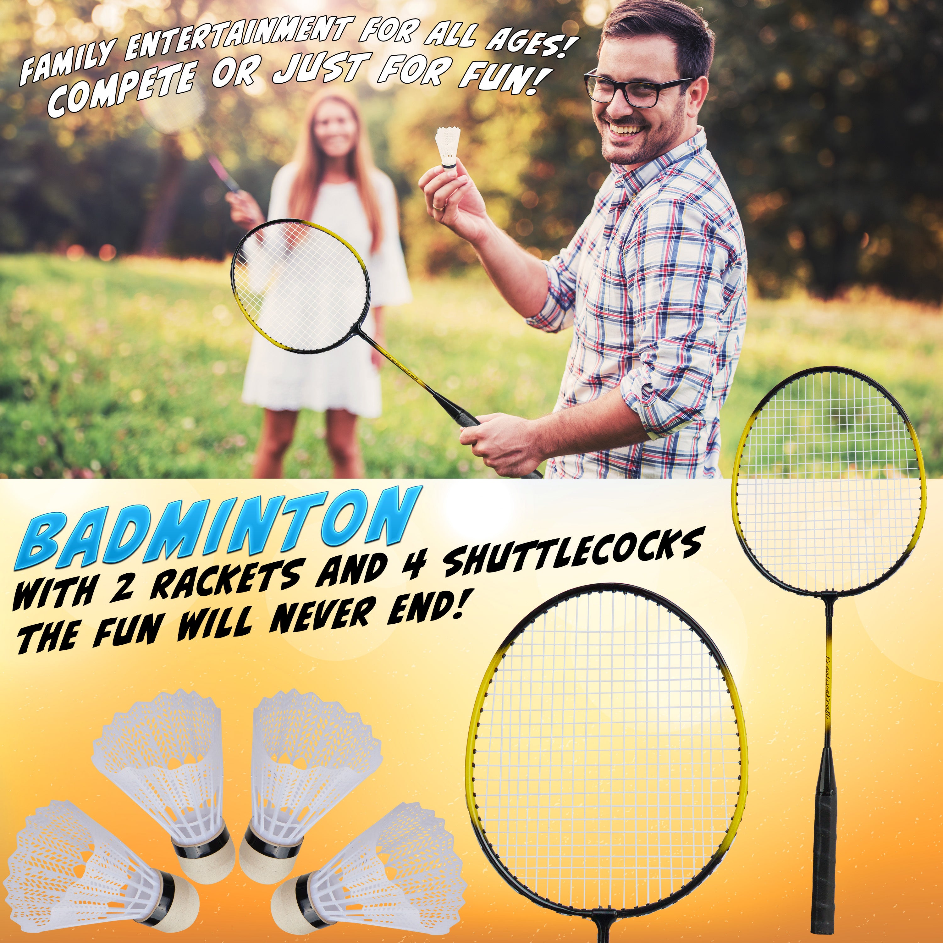 Inop Equipment Rackets KreativeKraft Badminton Racket Set, 3 Piece Outdoor Sports Equipment ...
