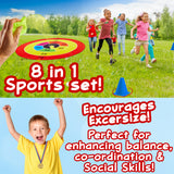 KreativeKraft Kids Games Outdoor Play Equipment for Kids Adults Family Garden Toys Sports Day Kit Egg and Spoon Race Ring Toss Sack Race Bean Bag Snakes and Ladders (8 in 1 Set) - Get Trend