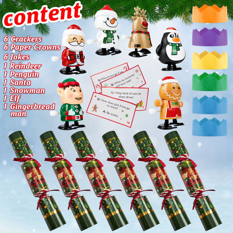 KreativeKraft Christmas Crackers, Pack of 6 or 10 Crackers for Kids and Adults -Wind Up Toys