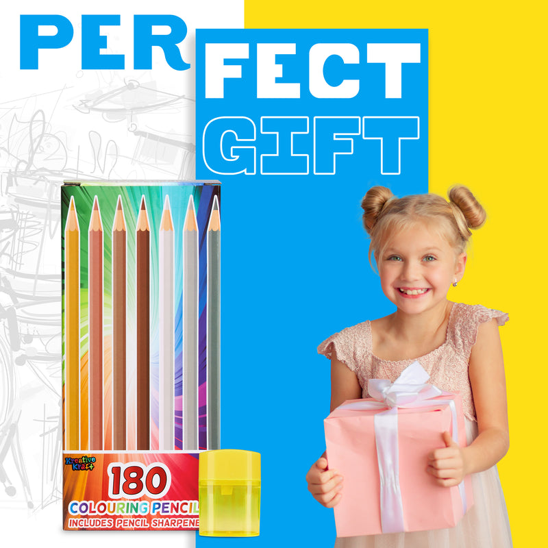 KreativeKraft Coloured Pencils Set of 180 - Colouring Pencils for Kids