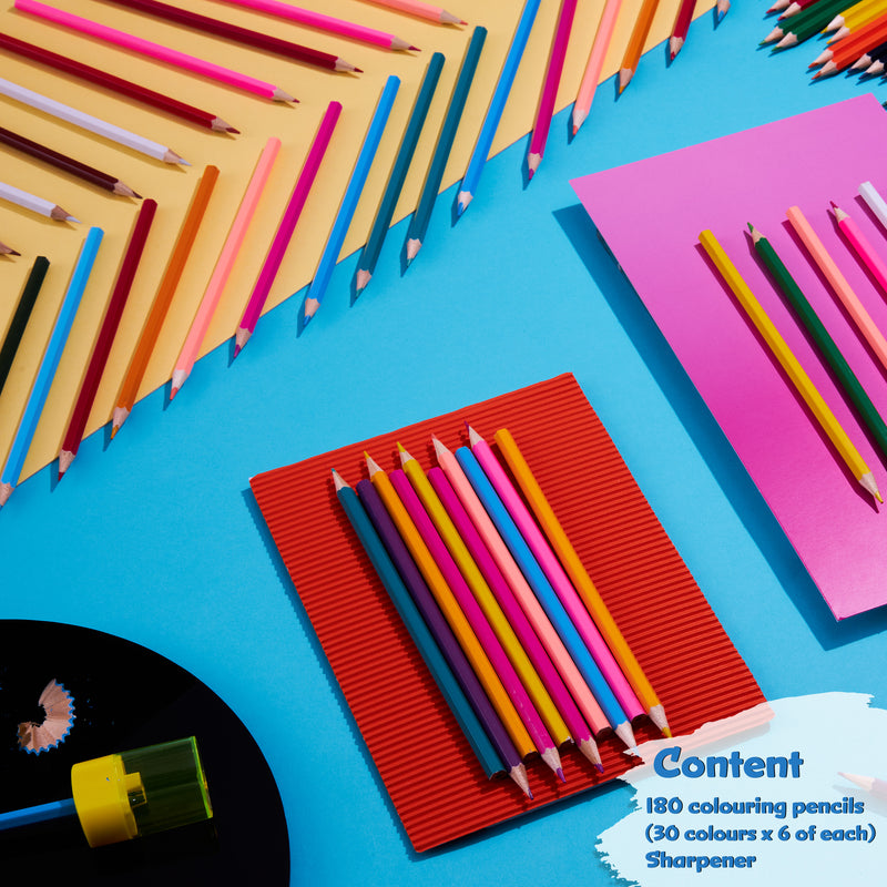 KreativeKraft Coloured Pencils Set of 180 - Colouring Pencils for Kids