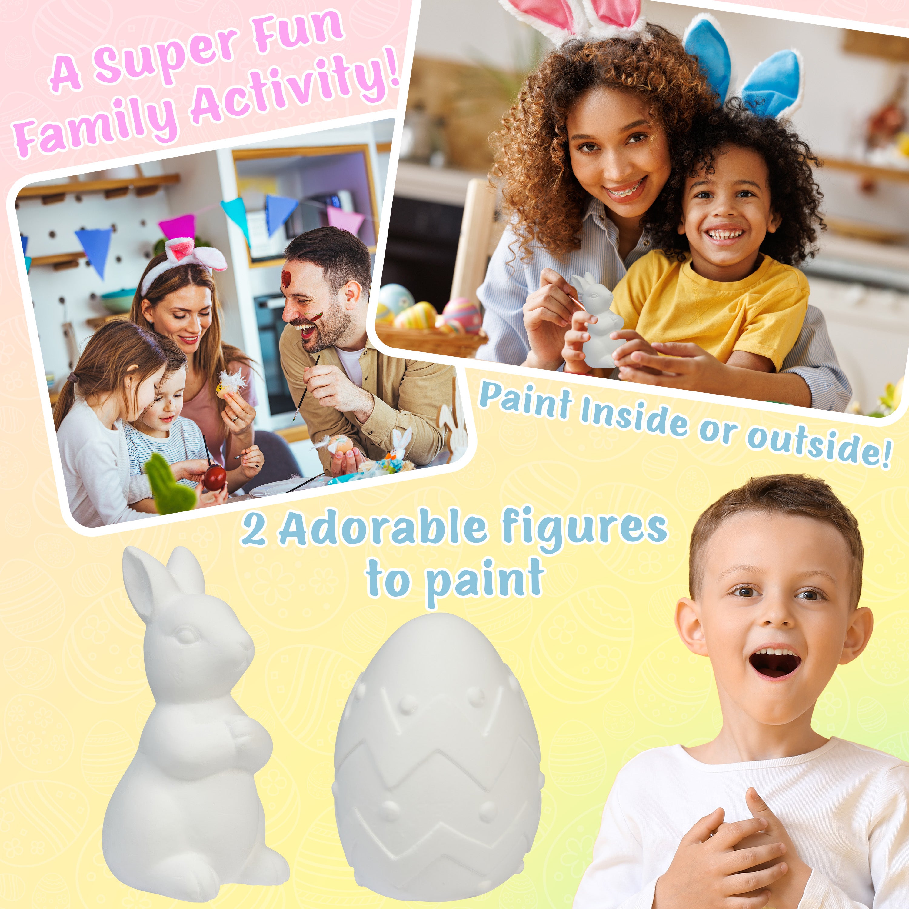 KreativeKraft DIY Easter Eggs Kids Paint Art Supplies Paint Your Own Easter Egg Bunny Craft Kits for Kids Adults Party Family Activity Decorations (Bunny & Egg 2 Pack) - Get Trend