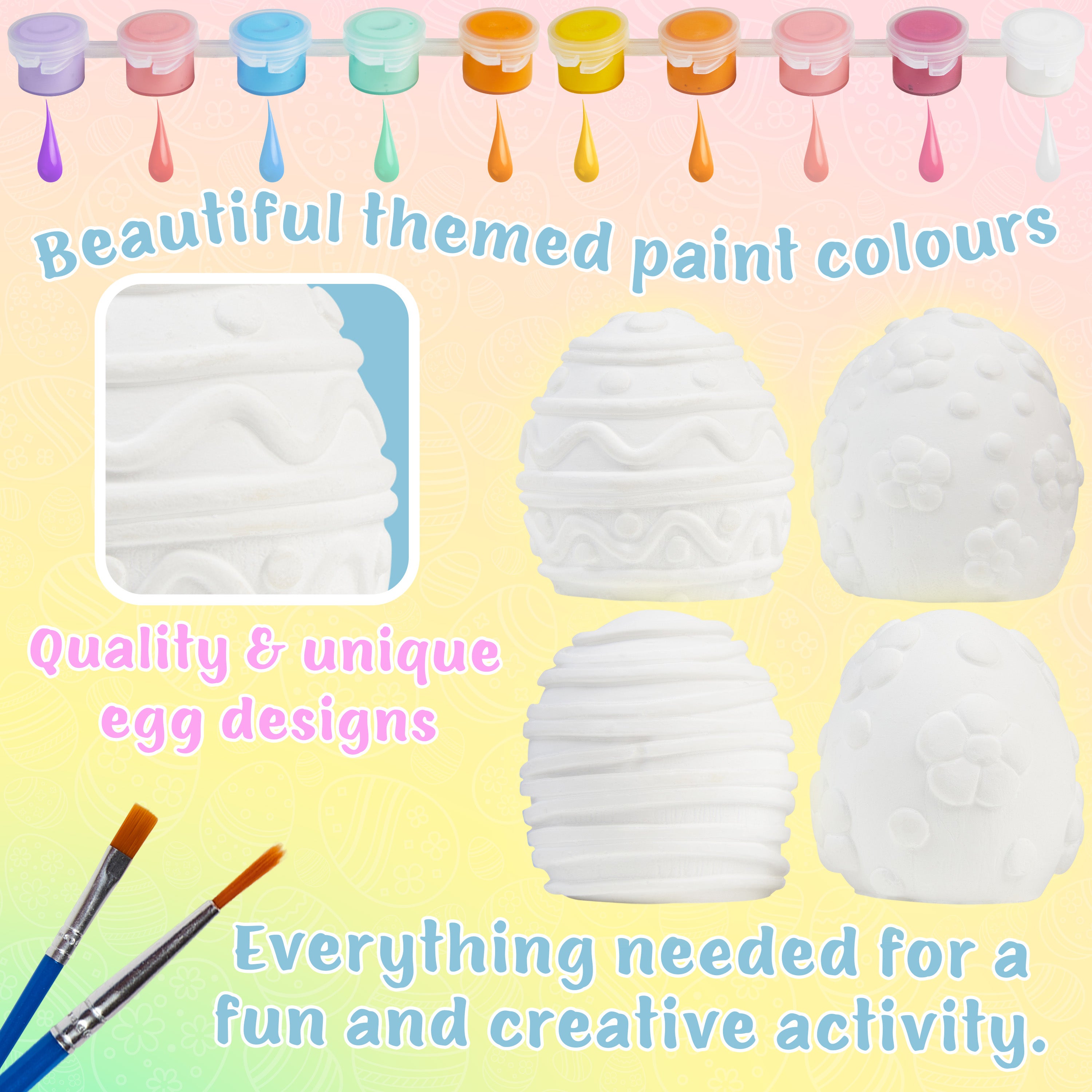 KreativeKraft DIY Easter Eggs Kids Paint Art Supplies Paint Your Own Easter Egg Bunny Craft Kits for Kids Adults Party Family Activity Decorations (Eggs 4 Pack) - Get Trend