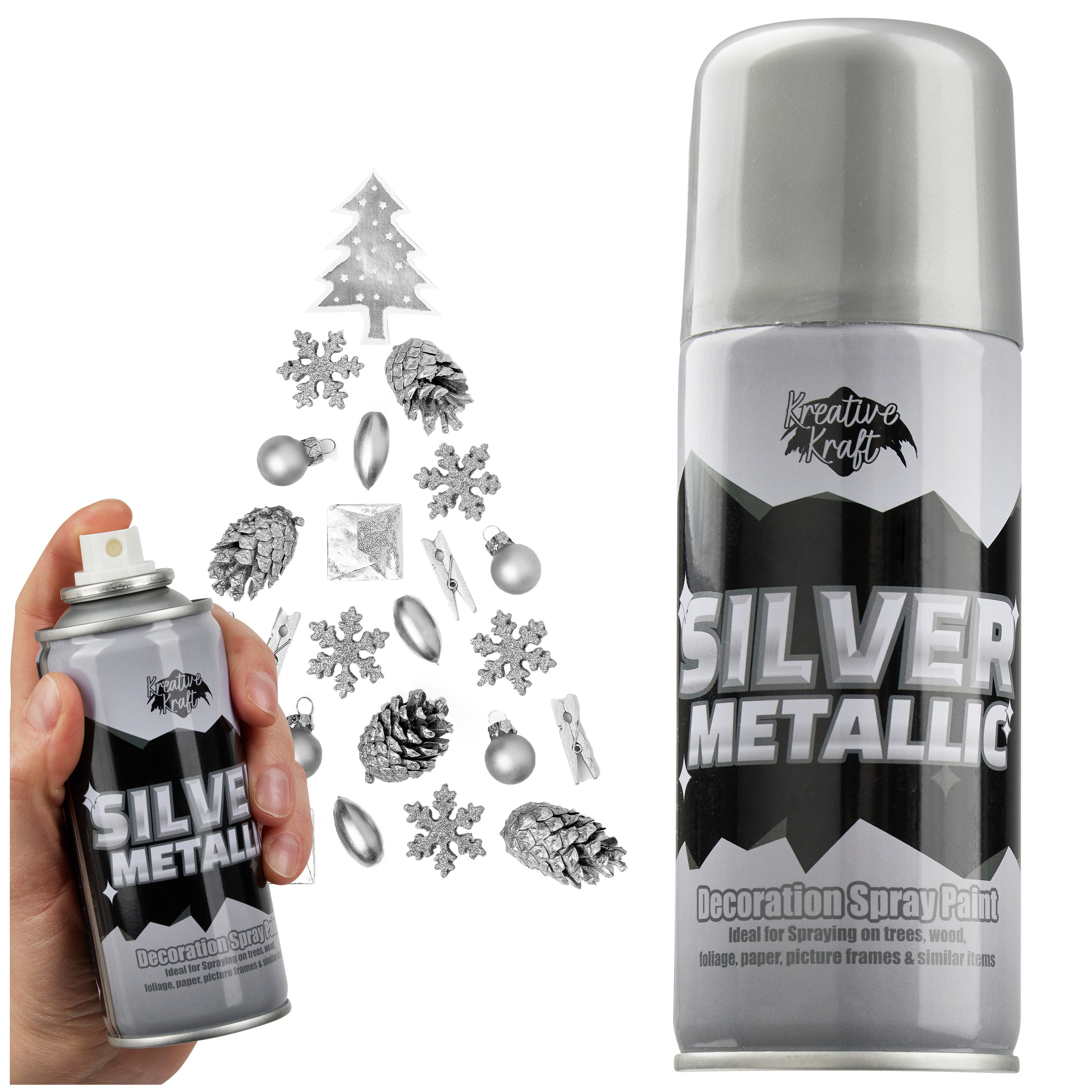 KreativeKraft Metallic Silver Spray Paint Christmas Crafts Festive Xmas Decor 250ml - Get Trend