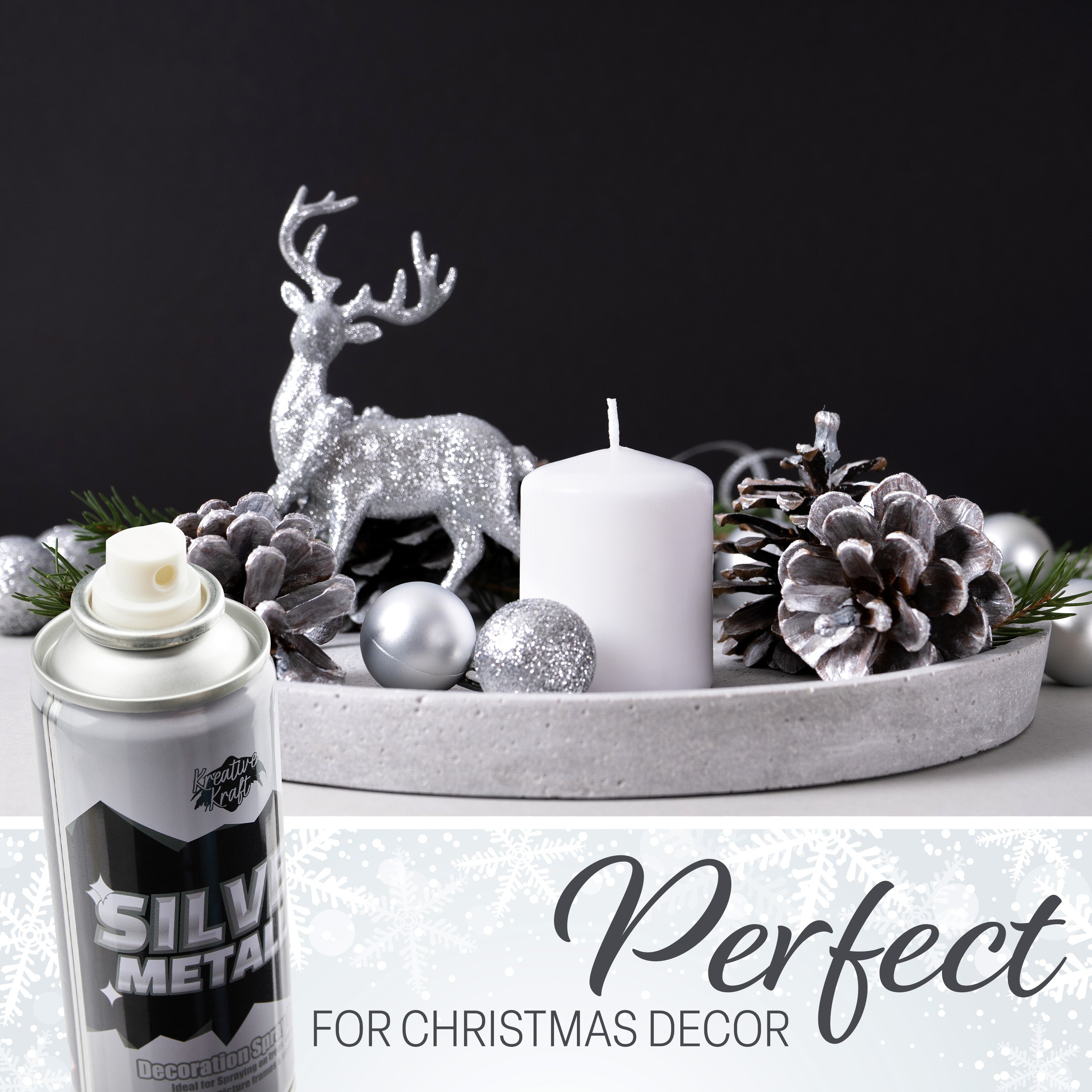 KreativeKraft Metallic Silver Spray Paint Christmas Crafts Festive Xmas Decor 250ml - Get Trend
