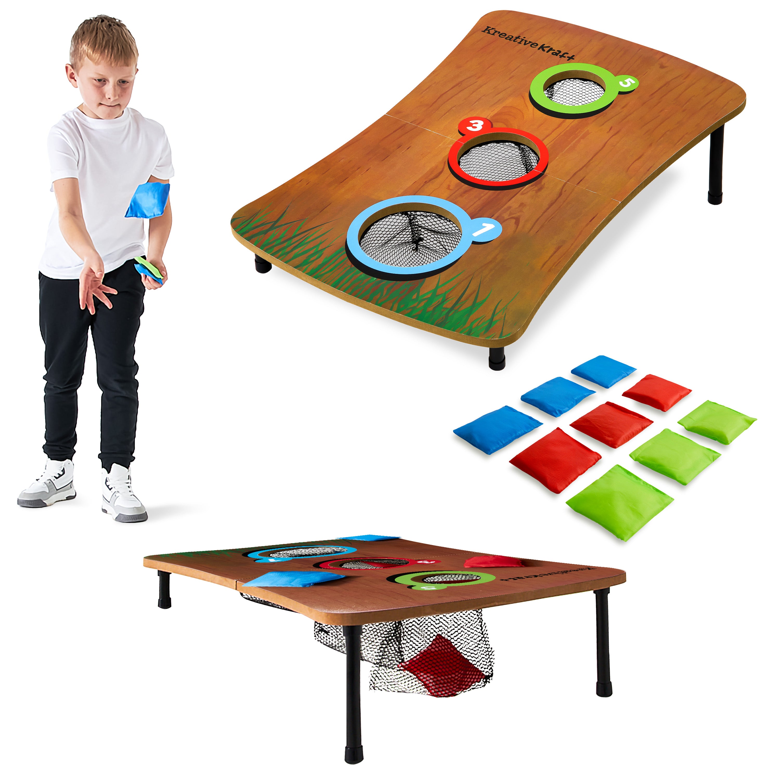 KreativeKraft Bean Bag Toss Game with Wooden Table Fun Kids Adults Family Travel Games for Indoor Outdoor Garden Party Games Cornhole Carnival Camping - Get Trend