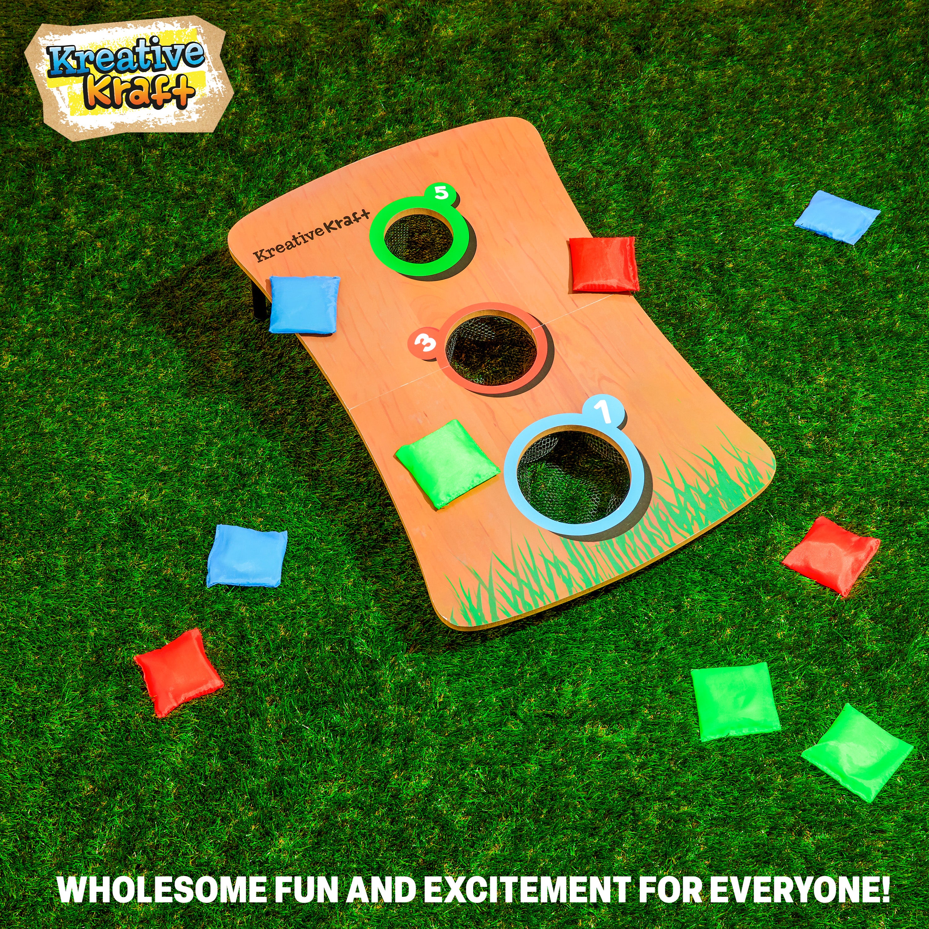 KreativeKraft Bean Bag Toss Game with Wooden Table Fun Kids Adults Family Travel Games for Indoor Outdoor Garden Party Games Cornhole Carnival Camping - Get Trend