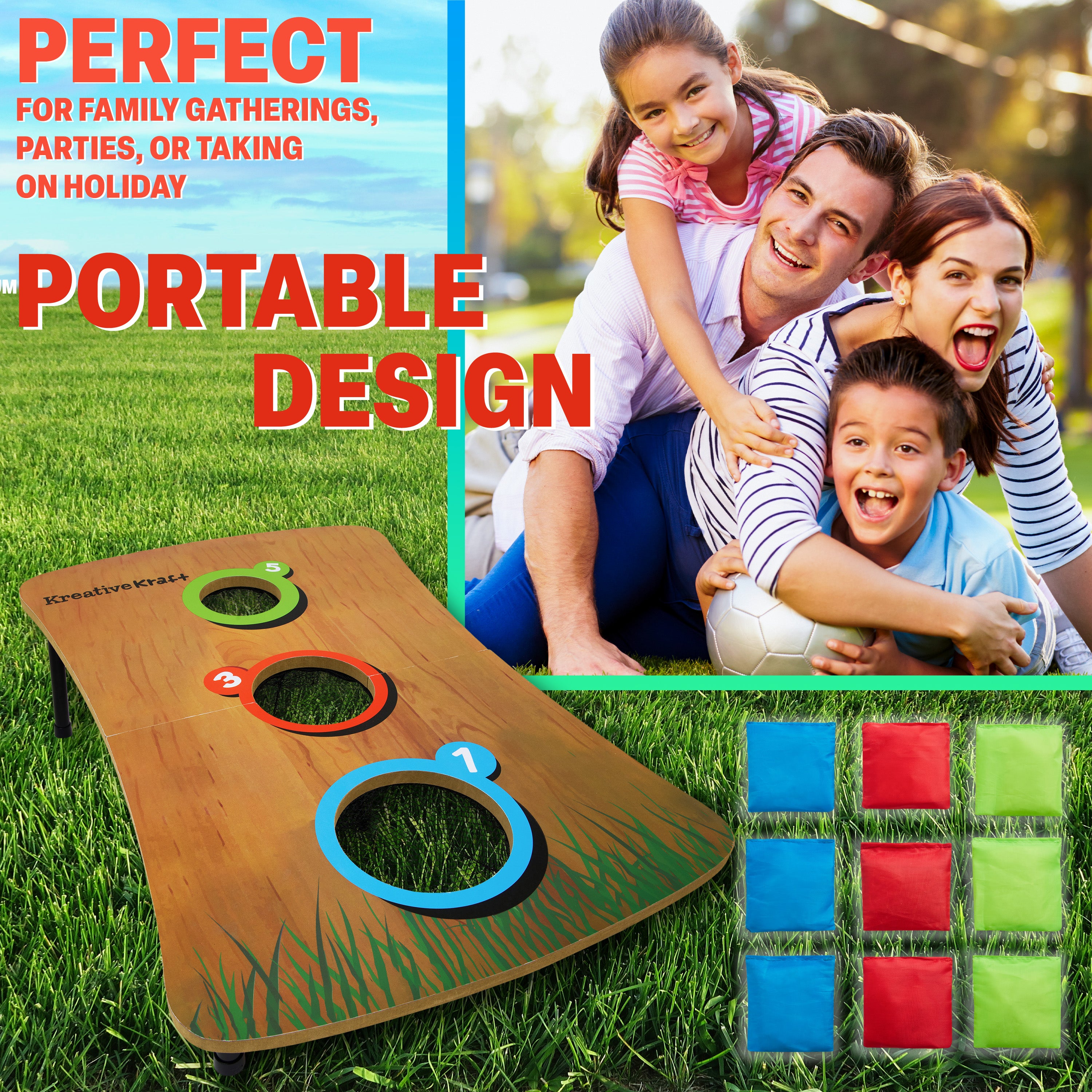 KreativeKraft Bean Bag Toss Game with Wooden Table Fun Kids Adults Family Travel Games for Indoor Outdoor Garden Party Games Cornhole Carnival Camping - Get Trend