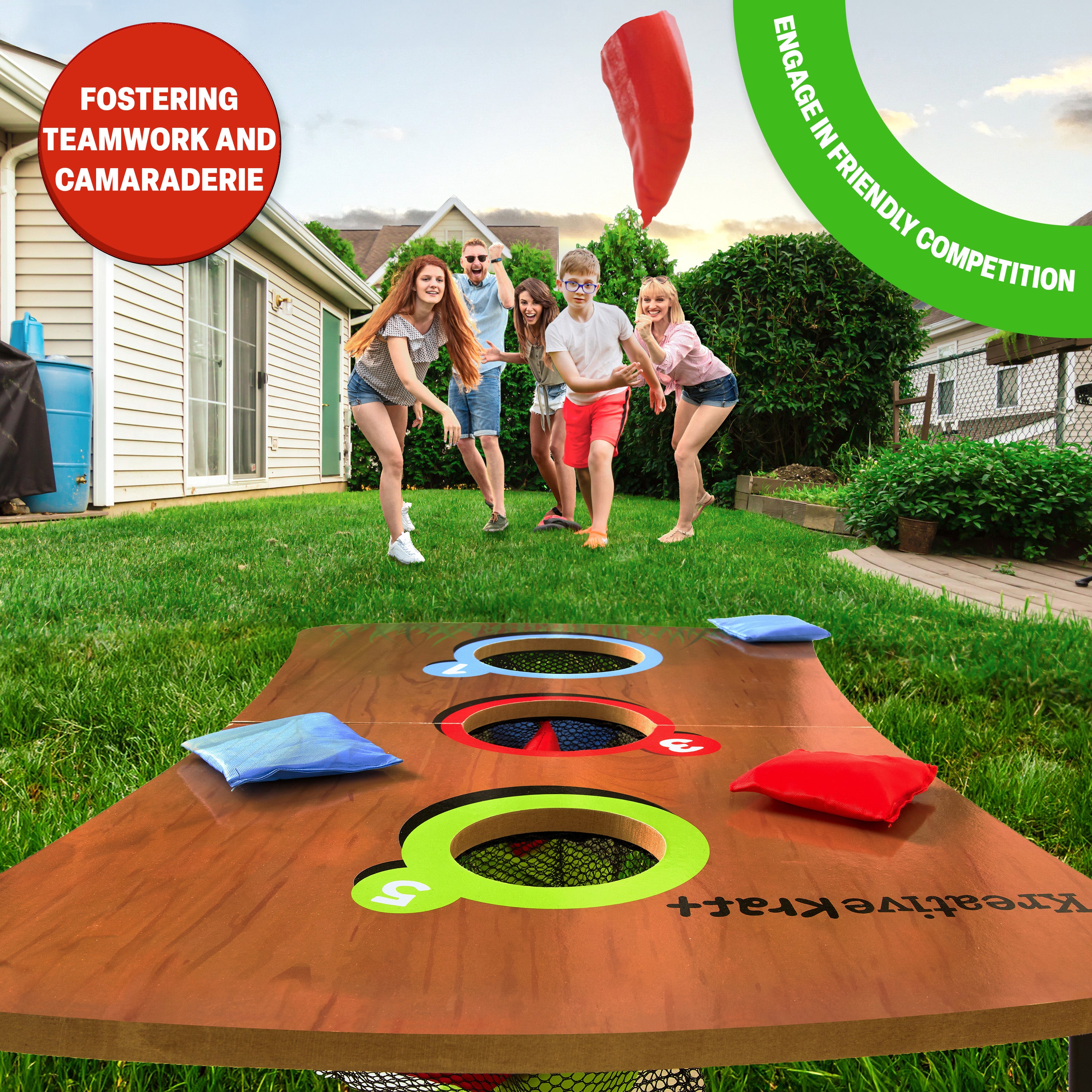 KreativeKraft Bean Bag Toss Game with Wooden Table Fun Kids Adults Family Travel Games for Indoor Outdoor Garden Party Games Cornhole Carnival Camping - Get Trend