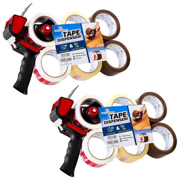 Packaging Tape Dispenser Tape Gun and 6 Rolls - Dispenser Mixed, 2 Pack - Get Trend