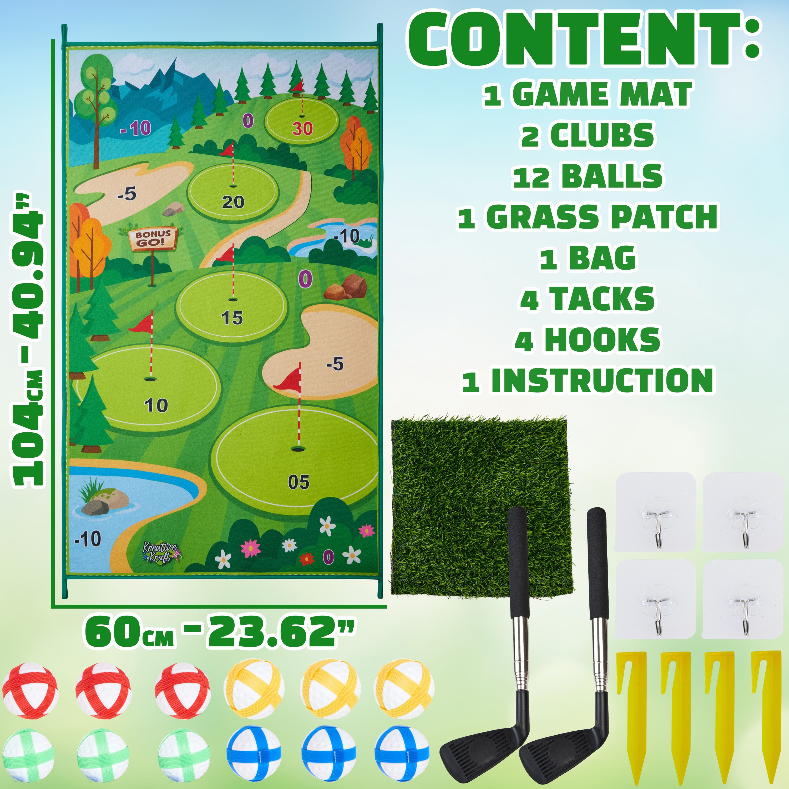KreativeKraft Golf Set for Kids Adults Family Games Golf Balls Golf Accessories Kids Toys Indoor Outdoor Garden with Golf Mat Training Putting Practice - Get Trend
