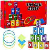 KreativeKraft Kids Games Outdoor Play Equipment for Kids Adults Family Garden Toys Sports Day Kit Egg and Spoon Race Ring Toss Sack Race Bean Bag Snakes and Ladders (Tin Can Alley) - Get Trend